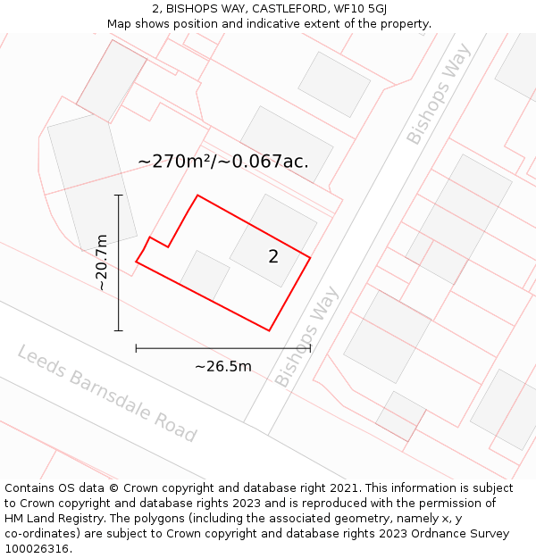 2, BISHOPS WAY, CASTLEFORD, WF10 5GJ: Plot and title map