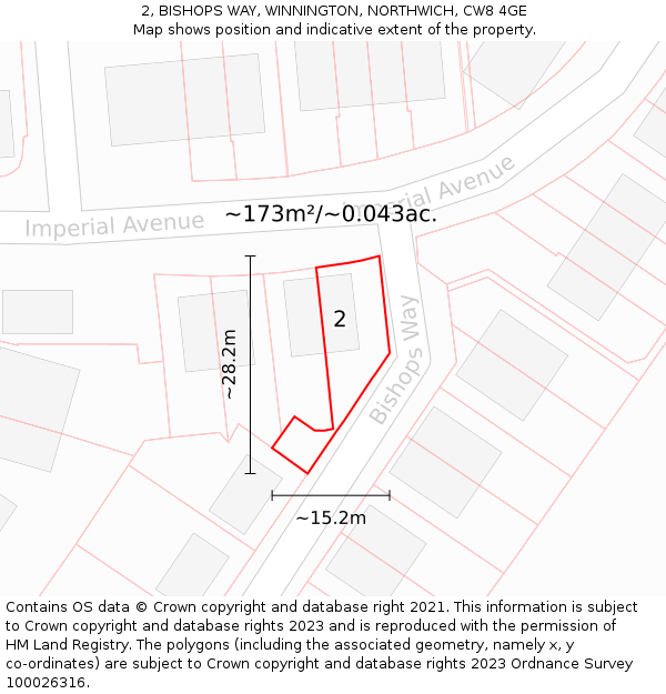 2, BISHOPS WAY, WINNINGTON, NORTHWICH, CW8 4GE: Plot and title map