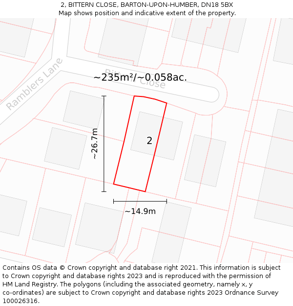 2, BITTERN CLOSE, BARTON-UPON-HUMBER, DN18 5BX: Plot and title map