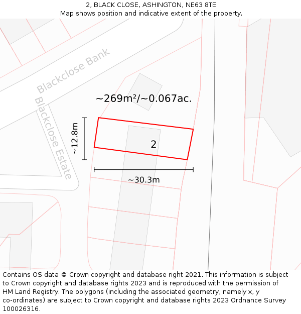 2, BLACK CLOSE, ASHINGTON, NE63 8TE: Plot and title map