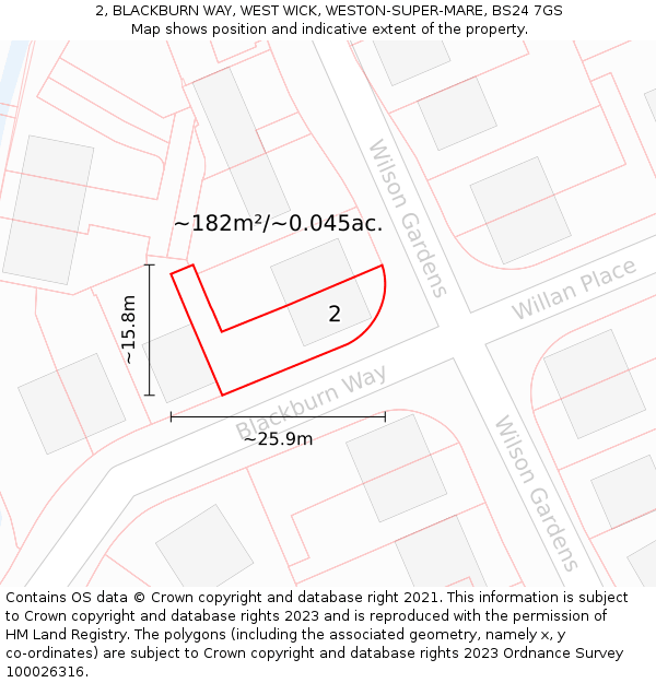 2, BLACKBURN WAY, WEST WICK, WESTON-SUPER-MARE, BS24 7GS: Plot and title map