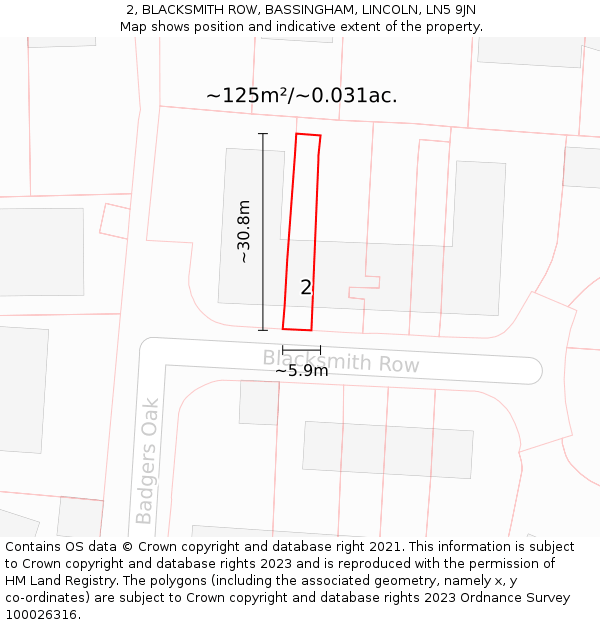 2, BLACKSMITH ROW, BASSINGHAM, LINCOLN, LN5 9JN: Plot and title map