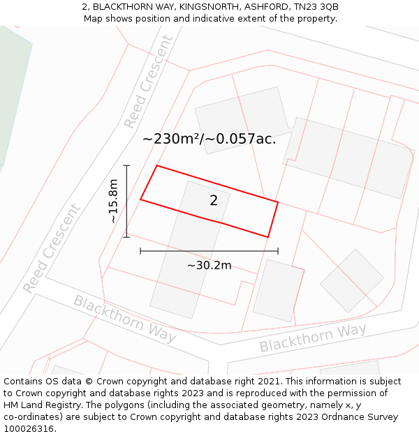2, BLACKTHORN WAY, KINGSNORTH, ASHFORD, TN23 3QB: Plot and title map