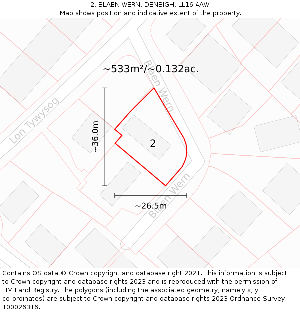 2, BLAEN WERN, DENBIGH, LL16 4AW: Plot and title map