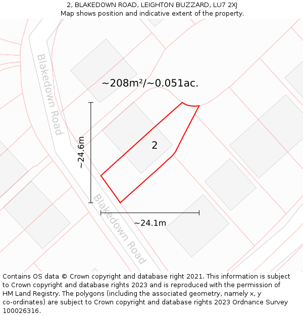 2, BLAKEDOWN ROAD, LEIGHTON BUZZARD, LU7 2XJ: Plot and title map