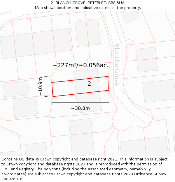 2, BLANCH GROVE, PETERLEE, SR8 5UA: Plot and title map