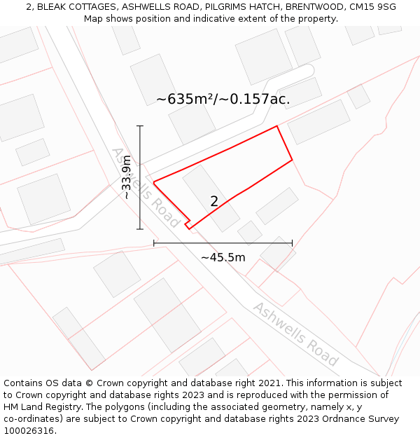 2, BLEAK COTTAGES, ASHWELLS ROAD, PILGRIMS HATCH, BRENTWOOD, CM15 9SG: Plot and title map