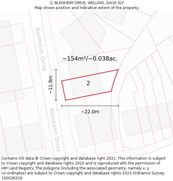 2, BLENHEIM DRIVE, WELLING, DA16 3LY: Plot and title map