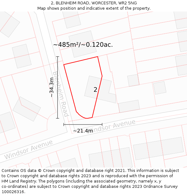 2, BLENHEIM ROAD, WORCESTER, WR2 5NG: Plot and title map