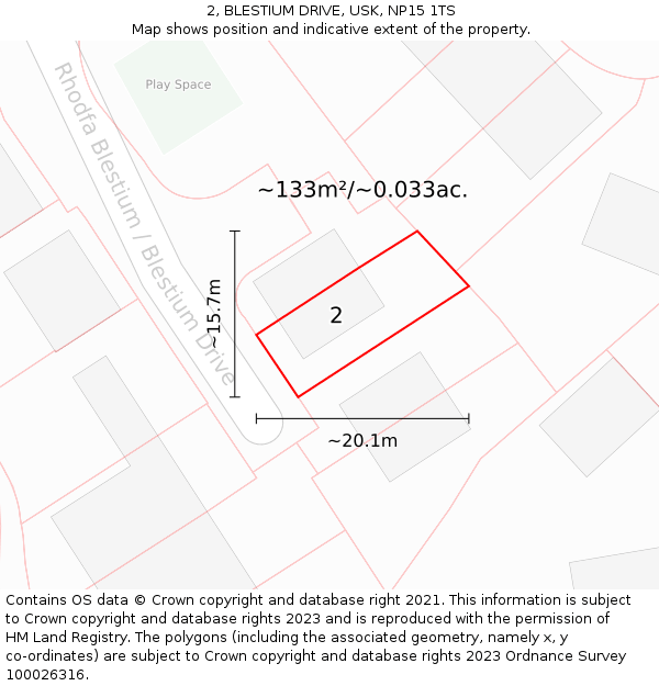 2, BLESTIUM DRIVE, USK, NP15 1TS: Plot and title map