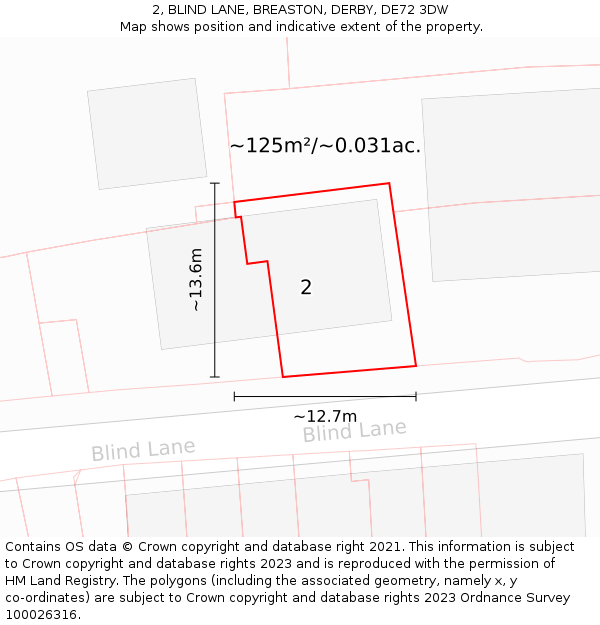 2, BLIND LANE, BREASTON, DERBY, DE72 3DW: Plot and title map