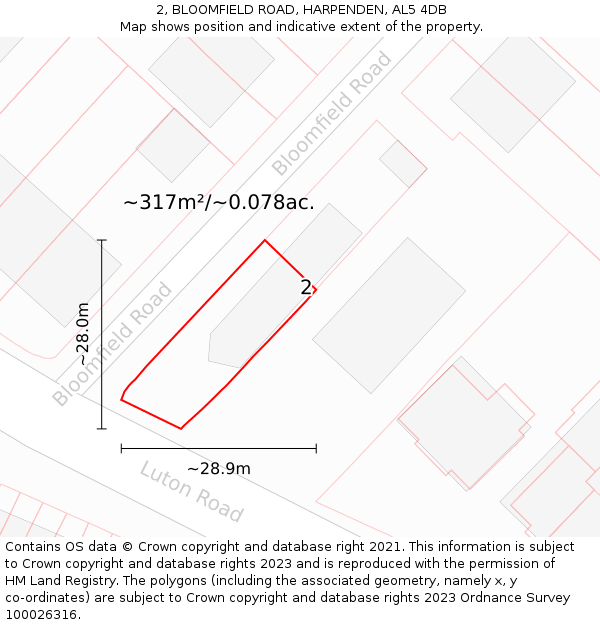 2, BLOOMFIELD ROAD, HARPENDEN, AL5 4DB: Plot and title map