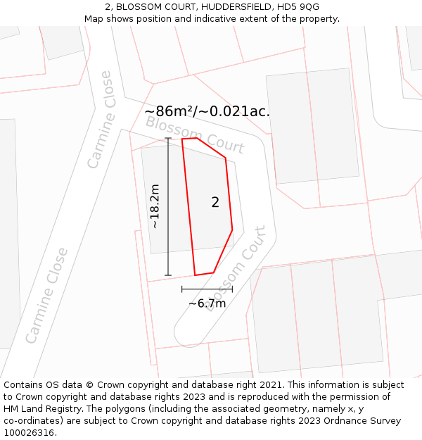 2, BLOSSOM COURT, HUDDERSFIELD, HD5 9QG: Plot and title map