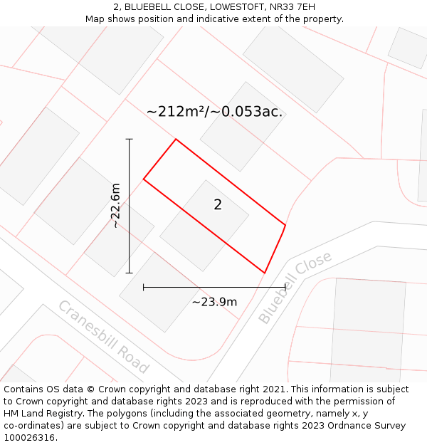 2, BLUEBELL CLOSE, LOWESTOFT, NR33 7EH: Plot and title map