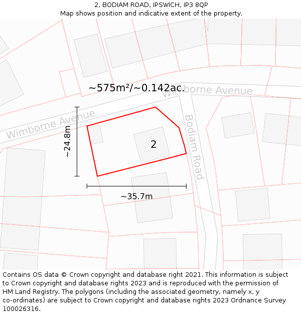 2, BODIAM ROAD, IPSWICH, IP3 8QP: Plot and title map