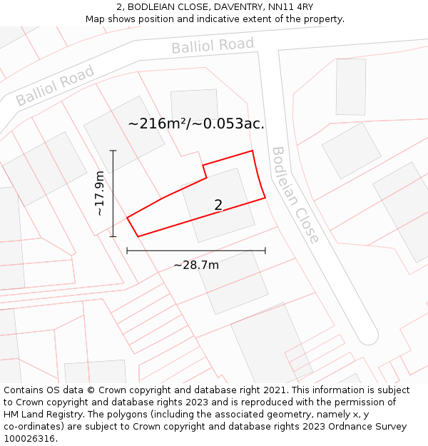 2, BODLEIAN CLOSE, DAVENTRY, NN11 4RY: Plot and title map