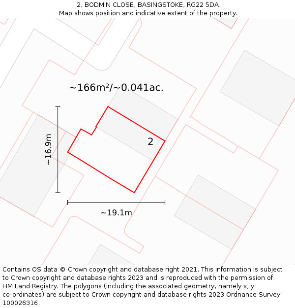 2, BODMIN CLOSE, BASINGSTOKE, RG22 5DA: Plot and title map