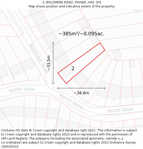 2, BOLDMERE ROAD, PINNER, HA5 1PS: Plot and title map
