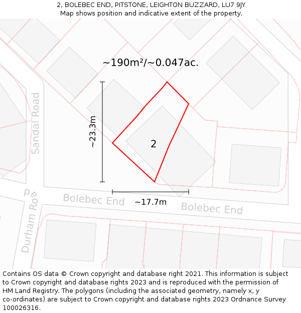 2, BOLEBEC END, PITSTONE, LEIGHTON BUZZARD, LU7 9JY: Plot and title map