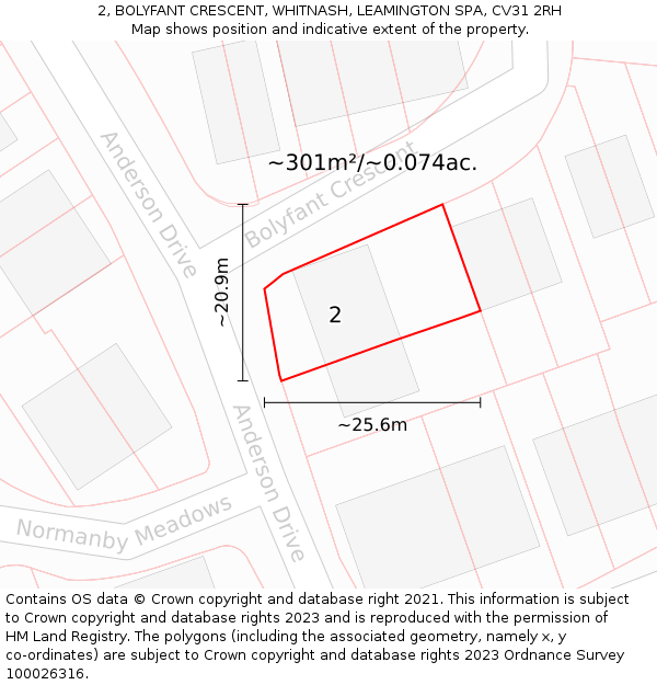 2, BOLYFANT CRESCENT, WHITNASH, LEAMINGTON SPA, CV31 2RH: Plot and title map