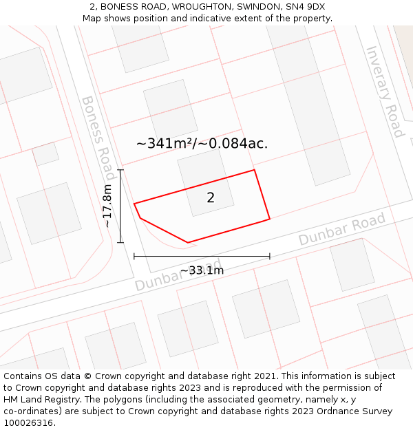 2, BONESS ROAD, WROUGHTON, SWINDON, SN4 9DX: Plot and title map