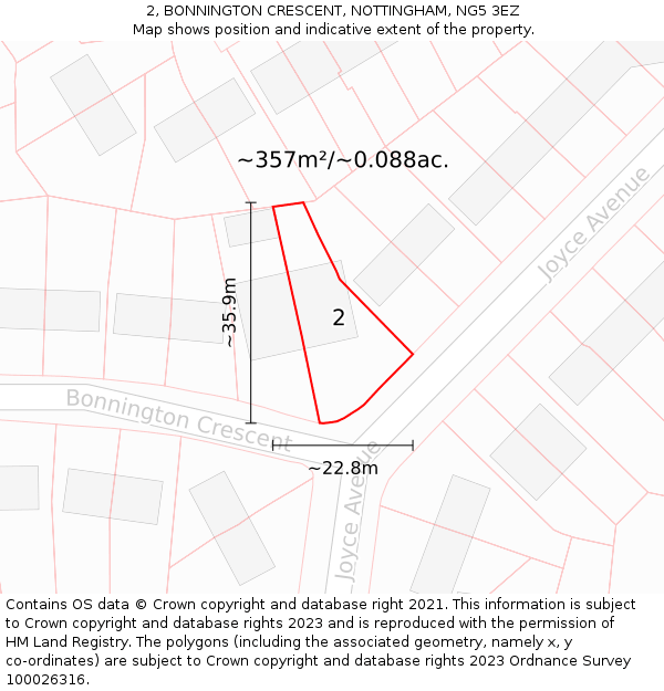 2, BONNINGTON CRESCENT, NOTTINGHAM, NG5 3EZ: Plot and title map