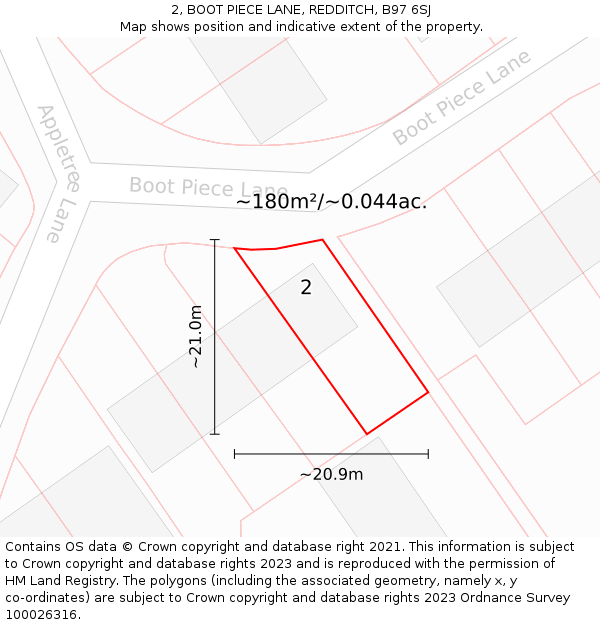 2, BOOT PIECE LANE, REDDITCH, B97 6SJ: Plot and title map