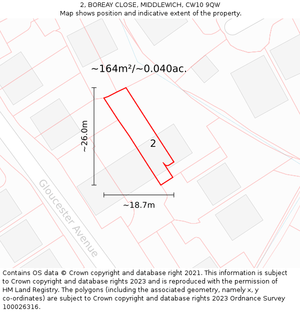 2, BOREAY CLOSE, MIDDLEWICH, CW10 9QW: Plot and title map