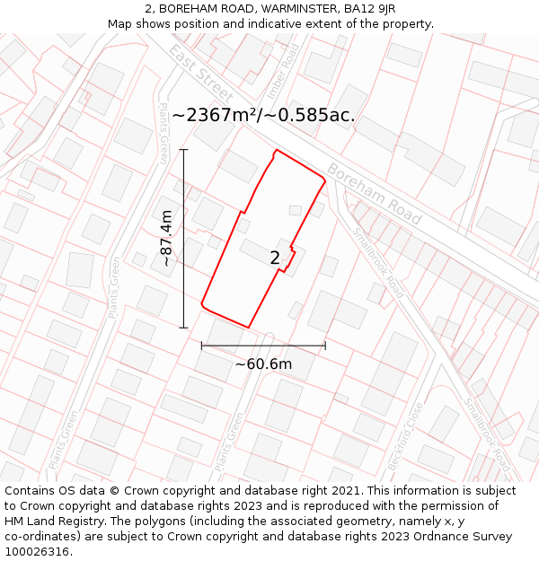 2, BOREHAM ROAD, WARMINSTER, BA12 9JR: Plot and title map