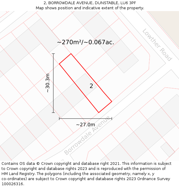 2, BORROWDALE AVENUE, DUNSTABLE, LU6 3PF: Plot and title map