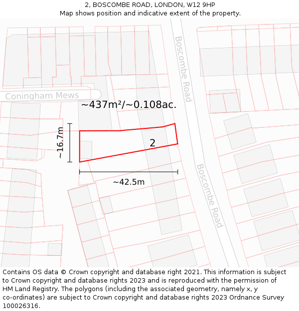 2, BOSCOMBE ROAD, LONDON, W12 9HP: Plot and title map