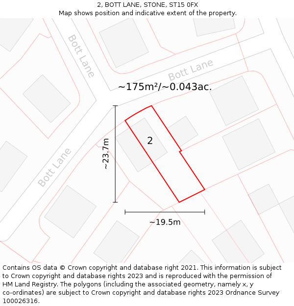 2, BOTT LANE, STONE, ST15 0FX: Plot and title map