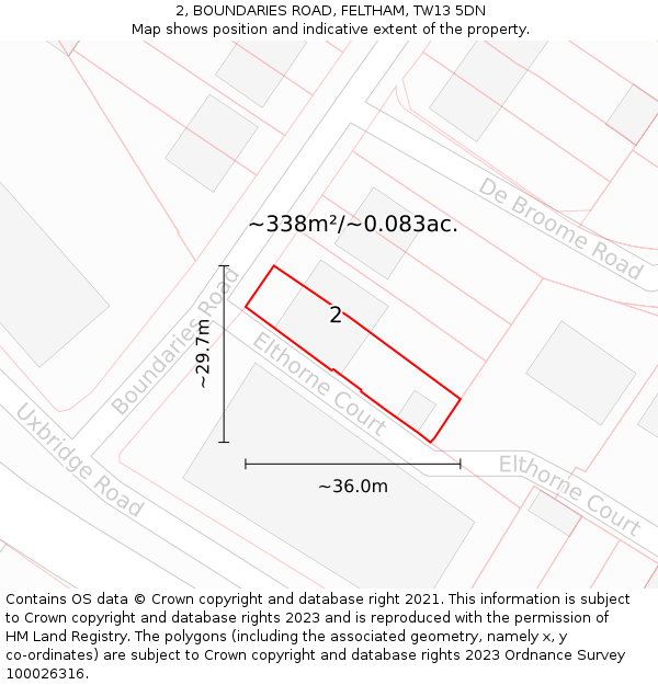 2, BOUNDARIES ROAD, FELTHAM, TW13 5DN: Plot and title map