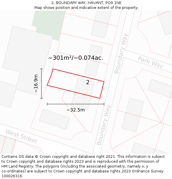 2, BOUNDARY WAY, HAVANT, PO9 1NE: Plot and title map