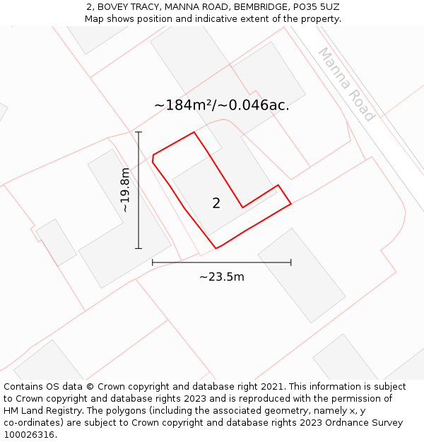 2, BOVEY TRACY, MANNA ROAD, BEMBRIDGE, PO35 5UZ: Plot and title map