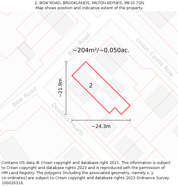 2, BOW ROAD, BROOKLANDS, MILTON KEYNES, MK10 7GN: Plot and title map