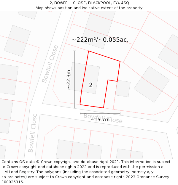 2, BOWFELL CLOSE, BLACKPOOL, FY4 4SQ: Plot and title map