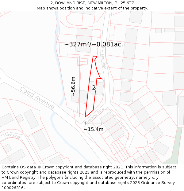 2, BOWLAND RISE, NEW MILTON, BH25 6TZ: Plot and title map
