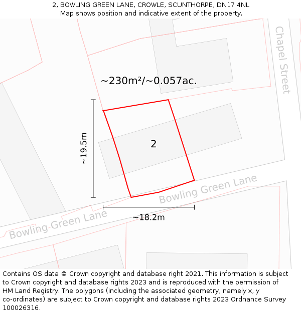 2, BOWLING GREEN LANE, CROWLE, SCUNTHORPE, DN17 4NL: Plot and title map