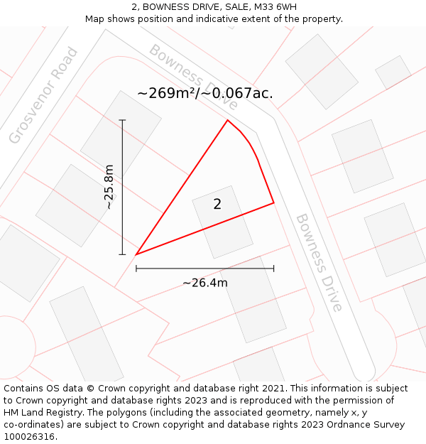 2, BOWNESS DRIVE, SALE, M33 6WH: Plot and title map