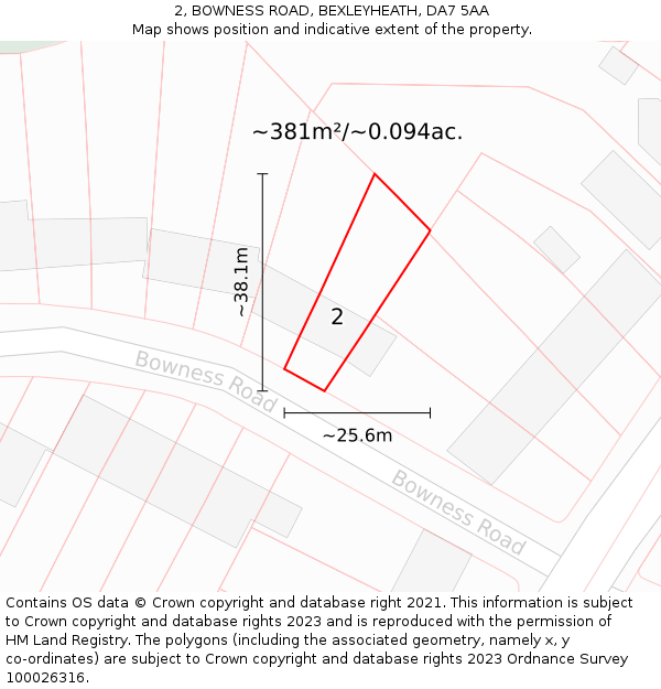 2, BOWNESS ROAD, BEXLEYHEATH, DA7 5AA: Plot and title map