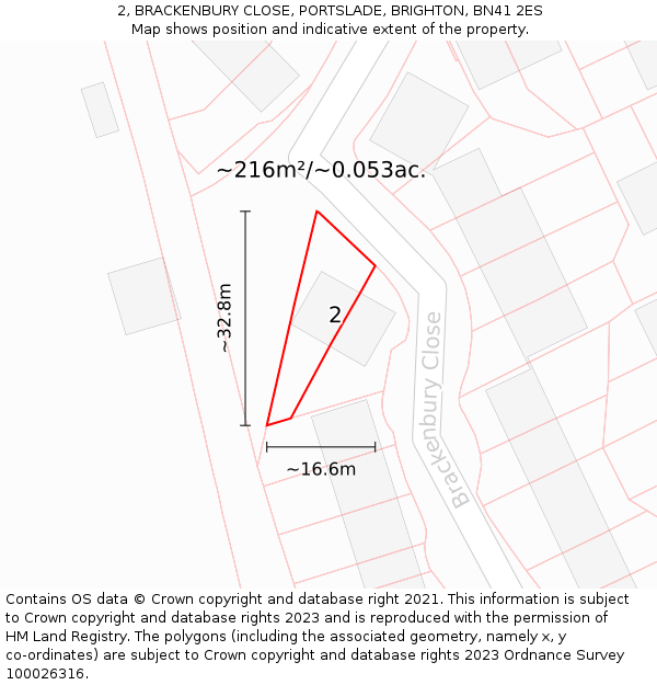 2, BRACKENBURY CLOSE, PORTSLADE, BRIGHTON, BN41 2ES: Plot and title map