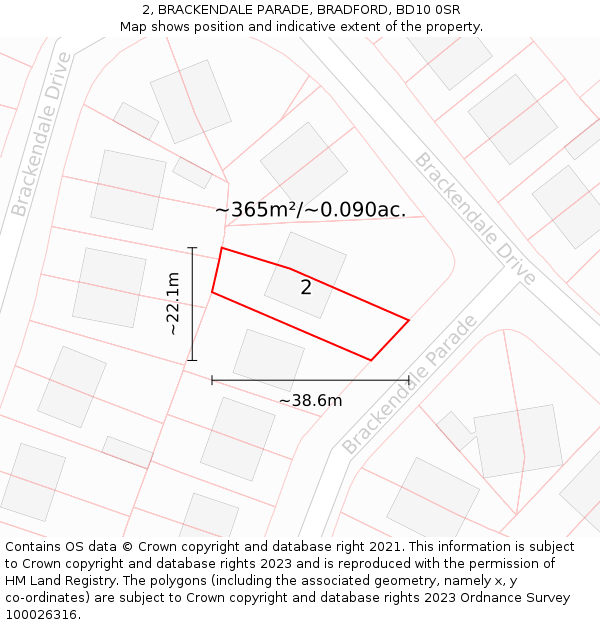 2, BRACKENDALE PARADE, BRADFORD, BD10 0SR: Plot and title map