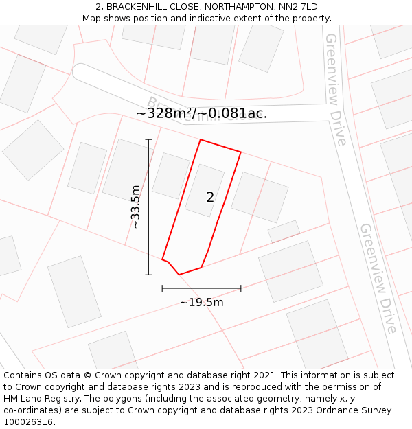 2, BRACKENHILL CLOSE, NORTHAMPTON, NN2 7LD: Plot and title map