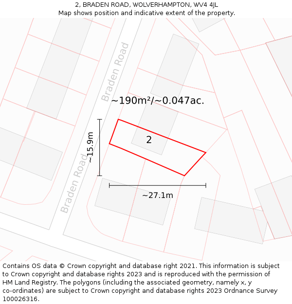 2, BRADEN ROAD, WOLVERHAMPTON, WV4 4JL: Plot and title map