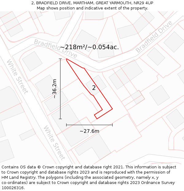 2, BRADFIELD DRIVE, MARTHAM, GREAT YARMOUTH, NR29 4UP: Plot and title map