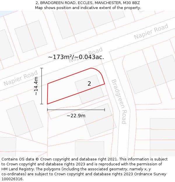 2, BRADGREEN ROAD, ECCLES, MANCHESTER, M30 8BZ: Plot and title map