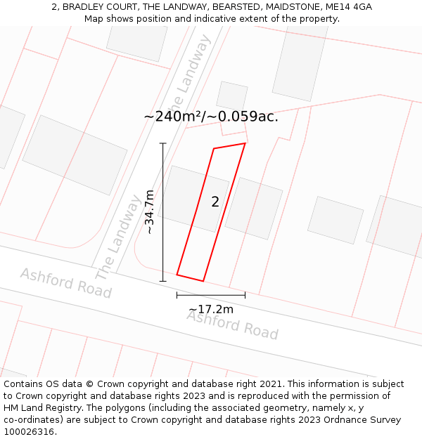2, BRADLEY COURT, THE LANDWAY, BEARSTED, MAIDSTONE, ME14 4GA: Plot and title map