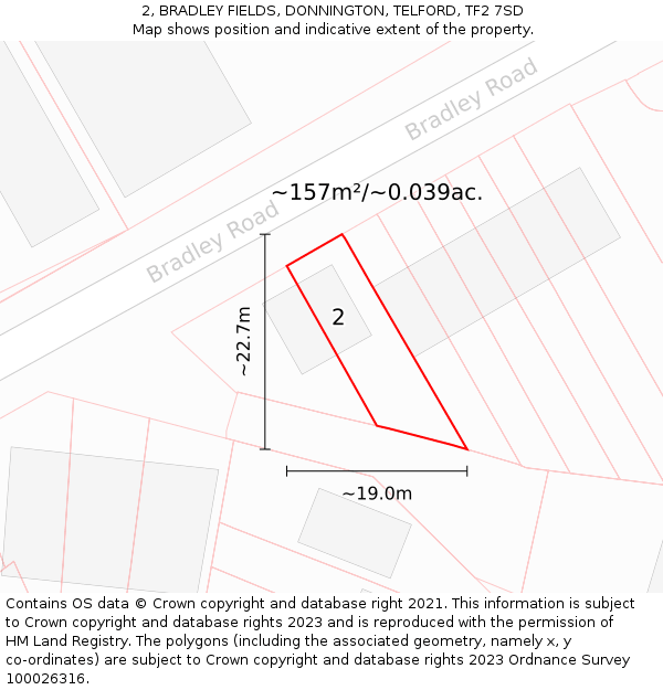 2, BRADLEY FIELDS, DONNINGTON, TELFORD, TF2 7SD: Plot and title map