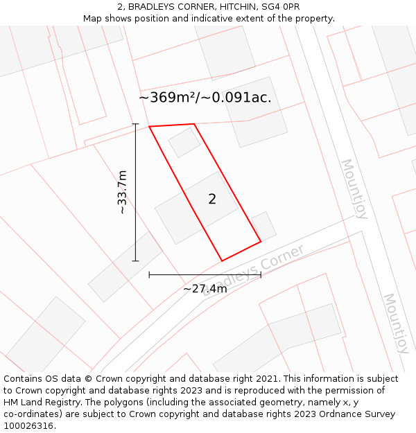 2, BRADLEYS CORNER, HITCHIN, SG4 0PR: Plot and title map